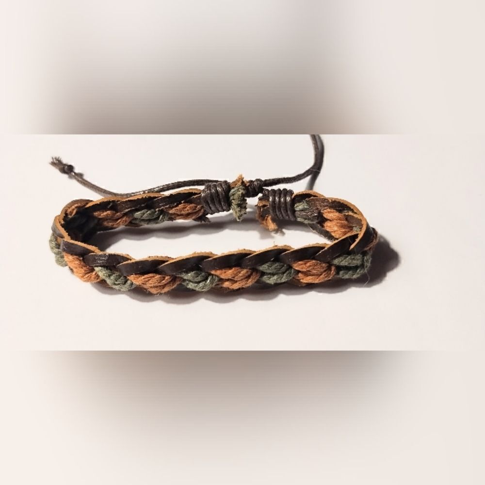 Men's bracelet‎ leather braided brown new d45